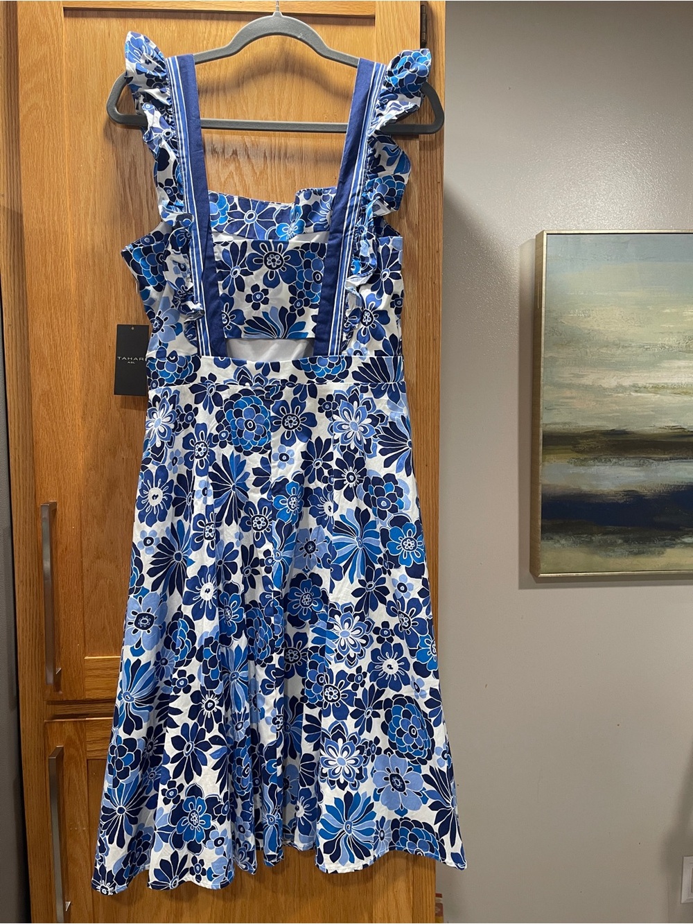 NWT Tahari Blue & White Floral Square-Neck Midi Dress, Summer, Holiday, - Picture 3 of 7